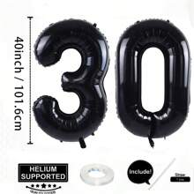 1/2 件黑色数字气球 40 英寸 1-80 数字铝膜气球适用于生日派对、周年纪念日等派对室内外装饰,营造派对氛围 - 黑色 - 查看 4