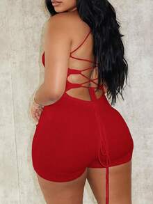 Women's Skin-Friendly And Comfortable All-Season Strappy Butt-Lifting Basic One-Piece Shorts - Red - View 3