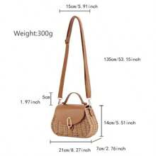 天然复古编织斜挎包，方形经典款式，精致复古皮革搭扣，可调节肩带，时尚必备单品，沙滩包，度假完美之选，时尚女性的理想之选 - 卡其色 - 查看 4