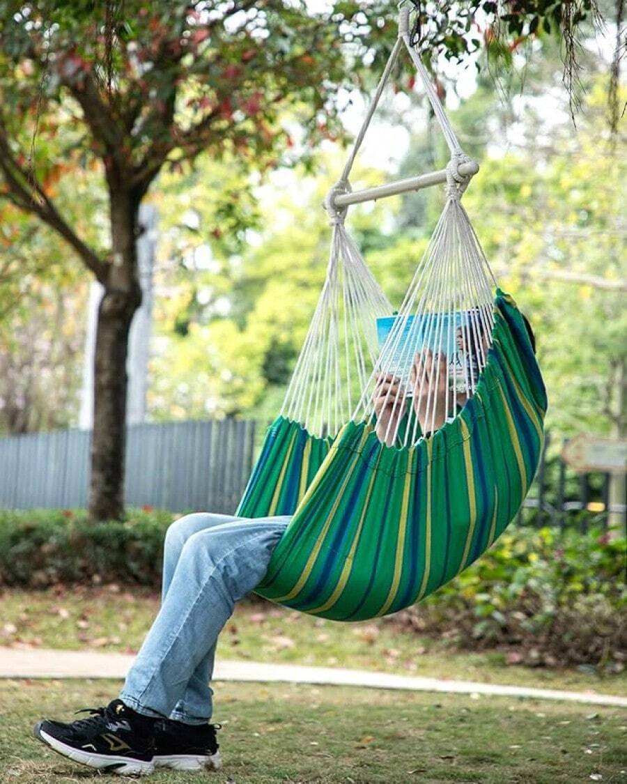 Hammock Chair Swing (500 Lbs Max) - Hanging Hammock Chair Rope Swing Indoor Hammock Chair,Outdoor Furniture,Swing Chair For Room,Amaca Para Adultos,Hamacas Para Adultos,Columpio Para Patio,Swing Sets Backyard, Patio Furniture Set For Bedroom, Outdoor, Patio, Bedroom, Porch, Deck - Sturdy Steel Bar With Anti-Slip Safety Rings - B 格林 - 查看 1