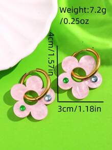 One Pair Of Alloy Acrylic Earrings With Detachable Transparent Pink Flower Pendant Hoop Earrings With Rhinestone, Fashionable And Sweet Design For Women, Suitable For Wearing During Seaside Travel Vacation. Valentines,Mom,Mother,Mother's Day,Gift