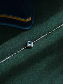 1pc S925 Sterling Silver Square Cubic Zirconia Geometric Women Bracelet, Fashionable & Elegant Everyday Jewelry - Silver - View 4