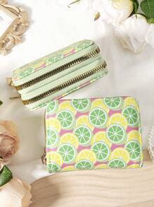 Fashionable White Purse With Fruit And Leaf Patterns - High-Quality Leather Women's Wallet With Multiple Card Slots, Double Zipper Closure, Scratch-Resistant Hardware, Compact And Portable Card Holder For Credit Cards, Bank Cards