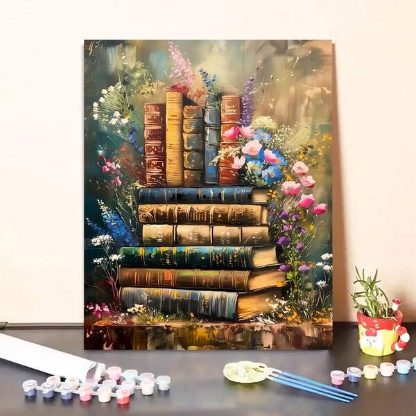 Paint By Numbers Kit For Adults - 16x20" Canvas, Book Flower Easy Acrylic Painting Set With Brushes & Paints - Perfect For Home Decor & Gifts On Birthdays, Father's Day, Christmas, Mother's Day