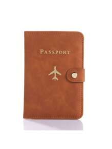 Multi-Card PU Passport Holder - Snap Closure, Faux Leather Lining, Airplane Pattern Passport Case, Minimalist Travel Accessory - Convenient Document Storage And Travel Items, Holiday Supplies Travel Stuff Travel Organiser Travel Items Travel Wallet Passport Holder Passport Wallet Beach Vacation Bag Summer Christmas Vacation