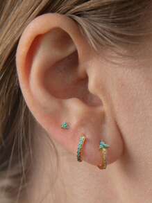 2pcs Mini 925 Sterling Silver Color Clover Stud Earrings, Hypoallergenic Gold Three CZ Triange Stud Earrings, For Women's Daily Wear - Shamrock Earrings - View 8