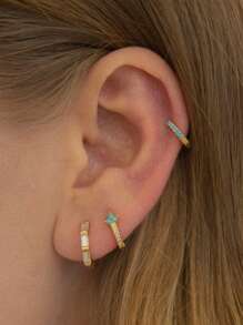 2pcs Mini 925 Sterling Silver Color Clover Stud Earrings, Hypoallergenic Gold Three CZ Triange Stud Earrings, For Women's Daily Wear - Shamrock Earrings - View 7