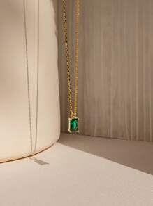 1 Piece S925 Sterling Silver Minimalist Emerald Gemstone Necklace • Green Pendant Necklace • Exquisite Emerald Birthstone Jewelry • Girlfriend Gift • Suitable For Daily Wear