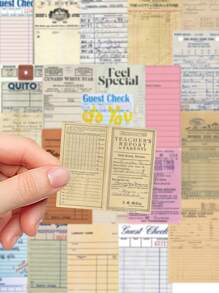 50 件复古钞票贴纸手册书手机壳复古风格 DIY 材料装饰贴纸、学校用品、返校 - 彩色 - 查看 6