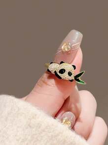 1pc Cute Panda & Bamboo Themed Ring, Exquisite Unique Design, Ideal Gift For Friends