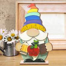 1Pc Rustieke School Wiskunde Leraar Gnome Houten Tafelblad Middelpunten Tafeldecoratie Boerderij Houten Lente Zomer Seizoen Huis Gelaagde Lade Decoraties Voor Thuis School Tafeldecoratie, Cadeau Voor Leraar