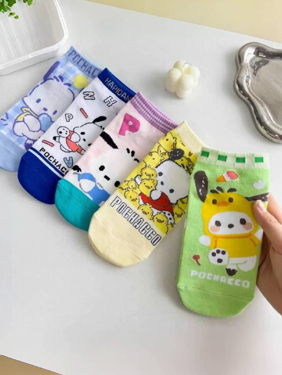 Sanrio 5 Pairs Sanrio New Colorful Patchaquuo Non-Slip Straight Tube Socks