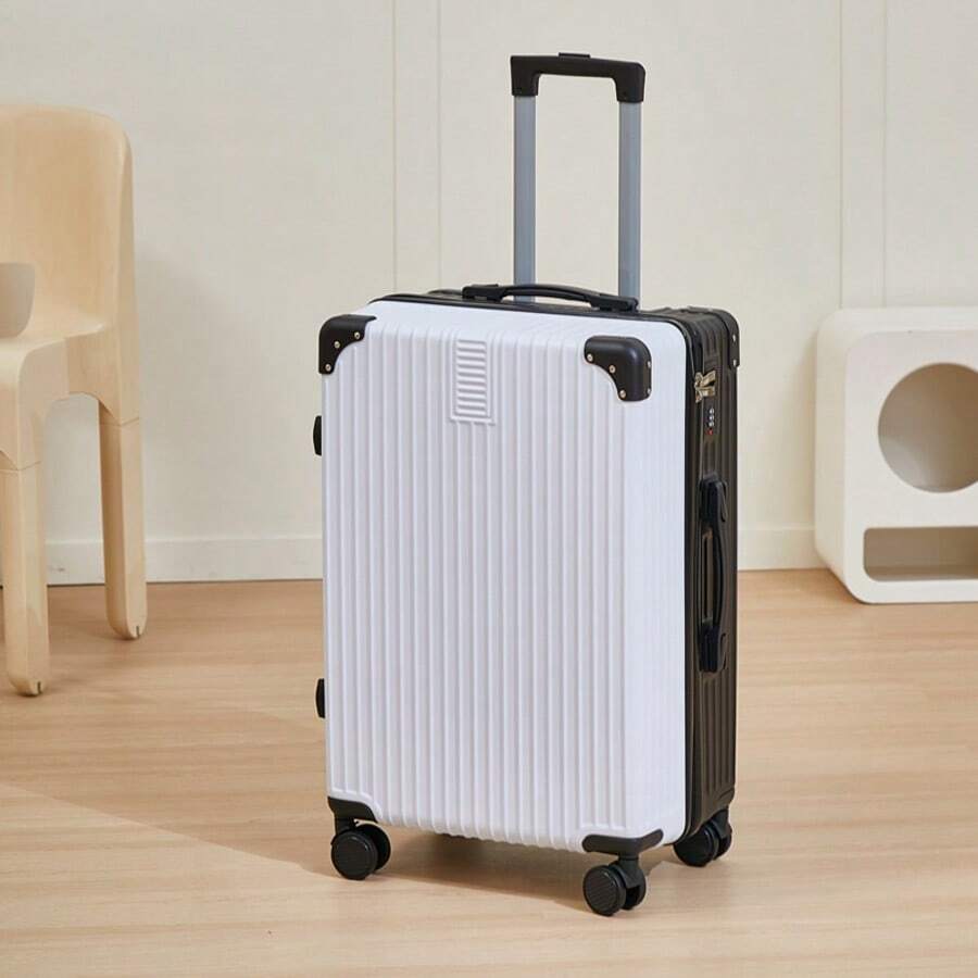 Men's Suitcase Luggage Trolley Case, Password Lock, Large Capacity 24-Inch Travel Essentials - Black and White - View 1