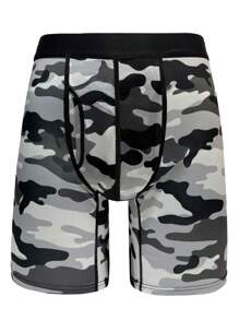 新颖男士内裤，迷彩图案男士运动长拳击内裤，吸湿排汗，柔软，快干休闲内裤，加长