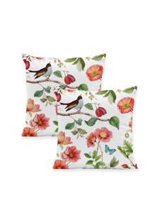 2 Piezas Fundas de almohada decorativa con diseño floral y de pájaros en 3D, estilo rústico para el hogar. Cubiertas cuadradas adecuadas para sofá, sala de estar, dormitorio, cama, silla. Aptas para todas las estaciones (sin relleno)