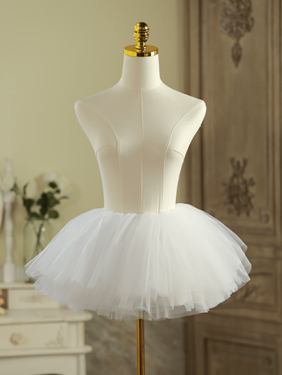 1pc Solid Color Sexy Polyester Women 11 Inch Petticoat Lolita Short Asymmetrical 6-Layer Soft Tulle Underskirt, Bone Free Fluffy Skirt, Suitable For Maid Costume & Daily Wear, All-Season