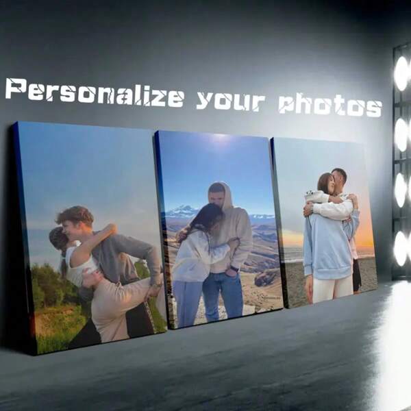 3pcs Personalized Canvas Print Set With Wooden Frames - Custom Love-Themed Photo Wall Art, Ideal For Couples & Best Friends - Perfect Birthday, Anniversary, Christmas Gift, Optional Frame