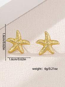 1 Pair Elegant Starfish Stud Earrings, Simple And Fashionable - Yellow Gold - View 5