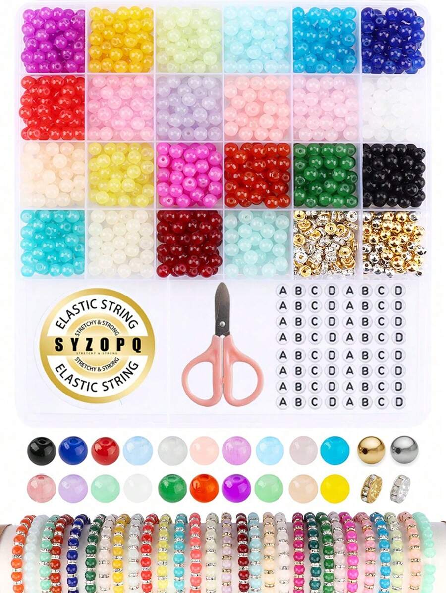 Glass Beads For Bracelet Making, 6mm Round Crystal Beads, Imitative Glass Beads, Loose Beads For Bracelet Jewellery Making DIY Craft Necklace Earrings