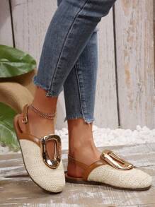 Sandalias suaves y cómodas para mujer, con punta redonda, transpirables, con correa retro de moda, planas, para primavera/verano