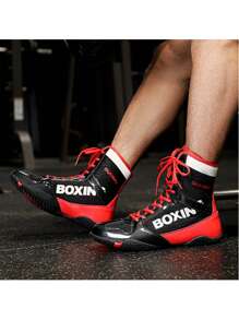 Men's Boxing Shoes, High-Top Lace-Up Boxing Boots, Non-Slip Rubber Sole, Suitable For All Seasons Fighting Gear, Applicable For Gym, MMA, Wrestling, Boxing