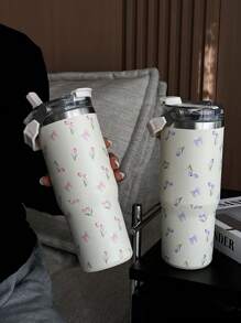 1pc 30oz Butterfly & Tulip Pattern Double Wall Stainless Steel Insulated Tumbler, Flat Bottom Cup, Coffee Cup, Car Cup, Water Bottle, Outdoor Mug, Tea With Unique Lid Design, Suitable For Outdoor, Office, Home, School, Car And Other Scenarios, Birthday, Holiday, Mother's Day, Father's Day, Back To School, Valentine's Day Gift Back To School - Multicolor - View 4