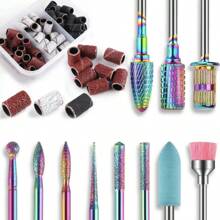 10 件 + 75 件/盒指甲钻头套装，适用于美甲师陶瓷金刚石钻头，带指甲锉打磨带，用于去除老茧层、丙烯酸指甲抛光