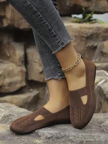 Women's Casual Round Toe Knitted Flat Shoes, Panda Pattern, Comfortable Mom Shoes, Daily Walking