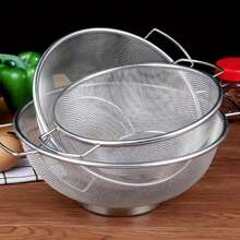 3pcs/Set, Stainless Steel Drain Basket, Metal Colanders With Handle, Fine Mesh Colander, Colander Strainer For Kitchen Pasta, Vegetable, Rice, Fruit, Food, Kitchen Rice Washing Basin, Kitchen Accessories - Silver - View 2