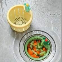 2pcs Cactus Kitchen Sink Drain Strainer Push Automatic Dump Basket Kitchen Garbage Collection Filter Multifunctional Household Sink Drain Basket (Green&Yellow)