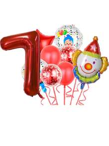 11 件马戏团气球套装、卡通小丑帽和气球主题生日派对装饰品 - 彩色 - 查看 10