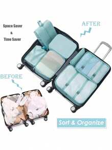 7-teiliges Reisegepäck Kategorisierungs-Organizer-Set, Reisegepäck-Packtaschen-Organizer mit Wäschesack, Kompressionslagerungstasche für Schuhe, Kleidung Wäsche-Tasche, unisex, erleichtert das Reisen