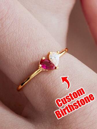 Custom Birthstone Ring, Double Gemstone Heart-Shaped Birthstone Ring. It's A Simple And Personalized Gift, Suitable For Giving To Friends, Besties, Mothers, And Lovers. It's An Ideal Personalized Gift For Occasions Like Valentine's Day, Mother's Day, Christmas, Anniversaries, Birthdays, Etc.