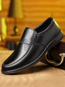 Middle-Aged & Elderly Men's Business Casual Leather Shoes, New Anti-Slip Soft Sole Round Toe Design - Black - View 1