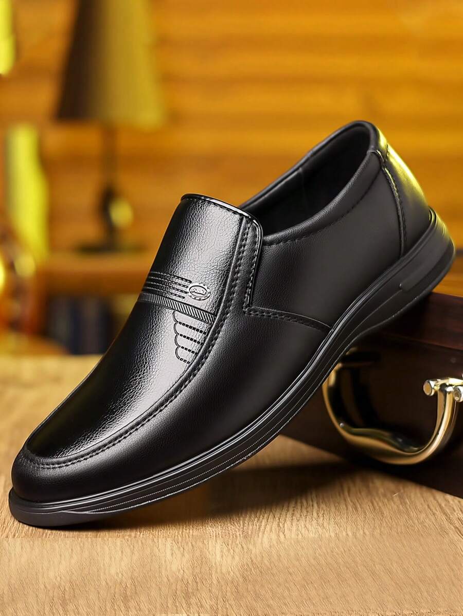 Middle-Aged & Elderly Men's Business Casual Leather Shoes, New Anti-Slip Soft Sole Round Toe Design - Black - View 1