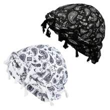 2 Stücke Retro Paisley Muster Quaste Haarband Strickmütze, verdrehte Turban Piratenhut, Haarschwanz Kappe