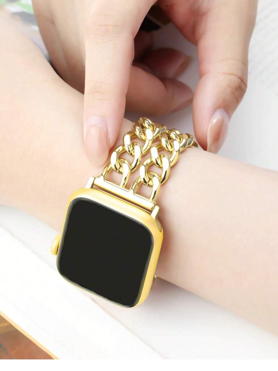 Double Row Gold-Color Stainless Steel Chain Band Compatible With Apple Watch Series 10/9/8/7/6/5/SE - Gold - View 1