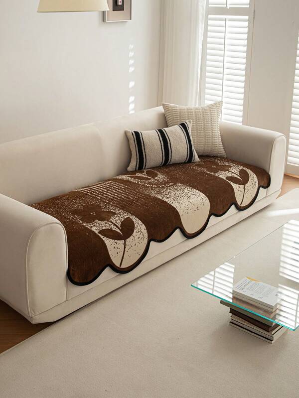 غطاء وسادة أريكة سوداء بنمط الأزهار، قطعة واحدة، من الكشمير الحديث غير متماثل ، مضاد للانزلاق ومقاوم للخدش لاستخدام غرفة المعيشة اليومي