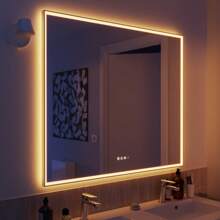 Organic Mirror Led Light Rectangle Glass Illuminated For Bathroom Bedroom, Living Room Blogger Makeup, Shaving