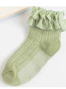 2Pairs Baby Girls Ankle Socks With Cable Pattern And Ruffle Lace Trim Cuff ,Cute And Nice,For Spring,Summer, Dance Socks&Party Socks&Daily Socks&Back To School UNIFORM Socks - Multicolor - View 14