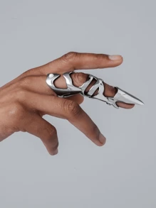 1pc Solid Retro Street Fashion Punk Zinc Alloy Finger Ring With Embedded Pearl Knuckle Biker Armor Joint Protective Jewelry For Men & Women, All Season