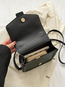 1pc Fashionable Solid Color Metal Decor Flap Mini Handbag, Suitable For Women Everyday Use And As Gift