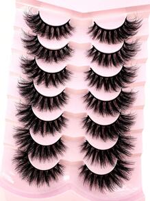LYBCG New 7 Pairs Cosplay Manga Cat Eye Eyelashes 3D Mink Hair False Eyelashes Thick Curly High Quality Lashes 5D Fluffy Nature Strip Lashes - 眼尾拉長款 - 查看 5