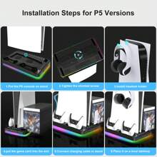 GAMINJA P58 Cooling Base With RGB Lights, Applicable For Disc & Digital Edition, Integrated Gamepad Dual Charging Dock, Cooling Fan, Remote Control Holder, Game Disc Storage, USB Hub, Headphone Hook - Upgraded Version - Transparent Black - View 10