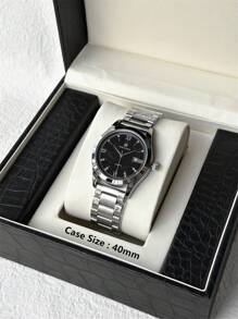 Pablo Raez 1pc Black Business High Quality Man Dress Watch Top Brand New AAA Superior Wristwatch For Man Stainless Steel IPS Silver Color Case Luxury Solid Steel Bracelet Gentleman Gorgeous Diamond Dial With Date Fashion Crystal Design 50M Waterproof Male Quartz Wristwatch