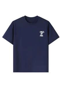 Summer Casual Printed Crew Neck Short Sleeve T-Shirt, Suitable For Boys And Young Students - Fashionable English Letter Pattern T-Shirt, Dedicated To Every Young Explorer! Children's Clothing Boys Graphic Tee - Navy Blue - View 3