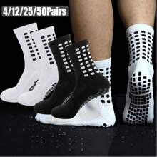 4/12/25Pairs Men Women Crew Socks Sports Rubber Grip Socks Football Towel Bottom Shockproof Breathable Socks Soccer Basketball Skateboard Rugby Tennis Badminton Exercise Athletic Socks - Multicolor - View 1
