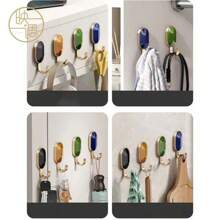 2pcs Random Color Luxury Semi-Precious Stone Adhesive Hooks, Strong Load Bearing, No Drill, Suitable For Door, Kitchen, Bathroom, Wall