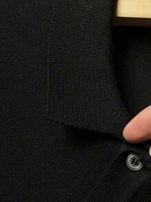 Officeau 1pc Custom-Fit - Striped Collared Short Sleeve Knit Blouse Spring To Summer - Black - View 5