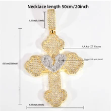 1pc Cracked Heart Cross Pendant, Brass Cubic Zirconia Charm, Hip Hop Style For Daily Wear, Comes With 1pc Braided Chain - Style - View 4